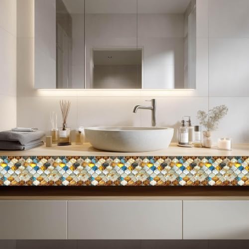 Image of Moroccan Tile Stickers | Waterproof Self Adhesive Peel & Stick Tile Decals for Kitchen Backsplash, Bathroom Wall, Floor, Furniture & Glass (6x6 Inch, Design 45)