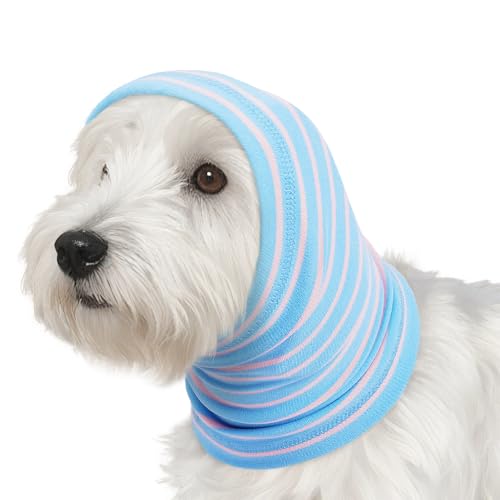 Image of Nanaki Calming Hoodie Dog Grooming Ear Cover Anxiety Relief-No Shake Dog Ear Wrap Hematoma, Striped Head Wrap Snoods for Noise Protection, Bath, Fireworks, Thunderstorm, Blow Drying, Warm-Keeping