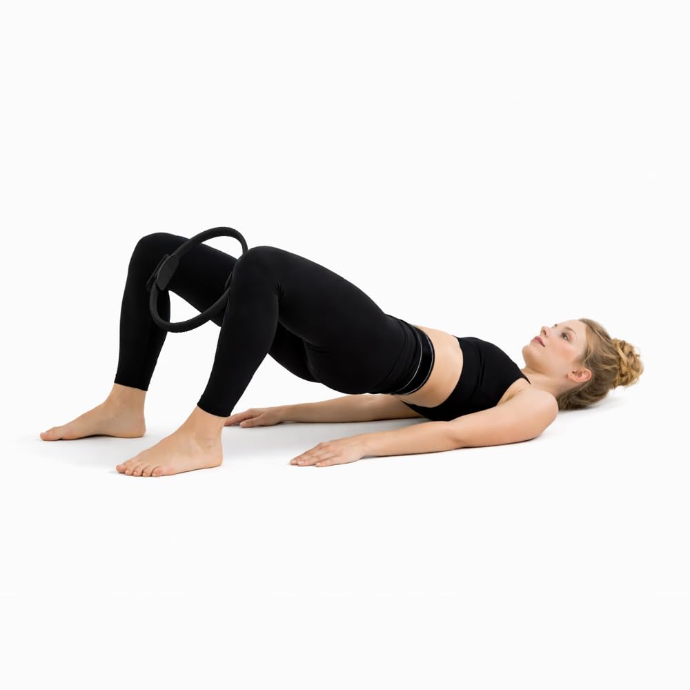 Anello Pilates 38 cm in Eva - Magic Circle Fitness per Tonificazione, Stretching e Recupero Muscolare - Attrezzo Pilates Leggero per Casa e Palestra - Nero