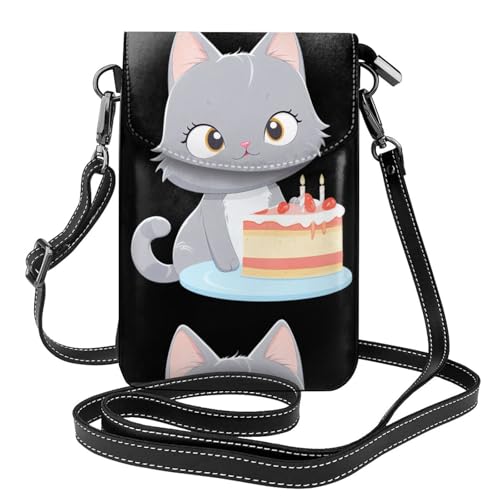 Étui à rabat en cuir pour femme motif chat gris idée cadeau originale