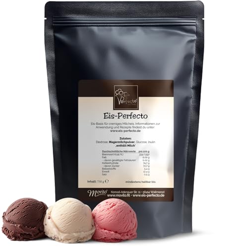 Eispulver für Eismaschine & Ninja Creami – Cremige Eisbasis zum Eis selber machen │ Wird nicht steinhart im Gefrierfach │ Ohne Zusatzstoffe │ 750 g Speiseeispulver von Eis Perfecto
