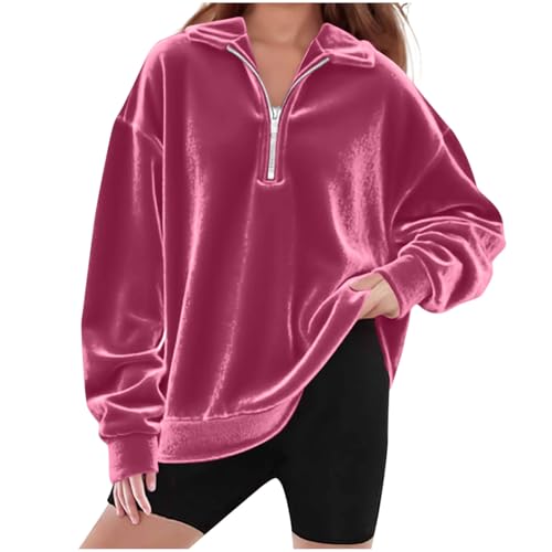 Velvet Sweatshirt for Toddler Girl Long Sleeve Polo Collar Top 1/4 Zipper Drop Shoulder Pullover Velour Sweatshirts
