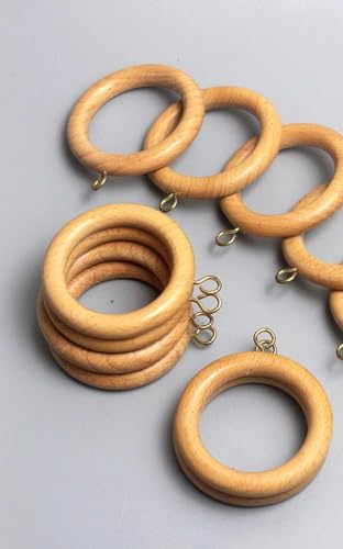 Handmade Wooden Curtain Drapery Rod Rings | Curtain Rod Rings for 1-2 Inch Rod Pole, 2.2 Inch Inner Diameter (Beige_Pack of 24)