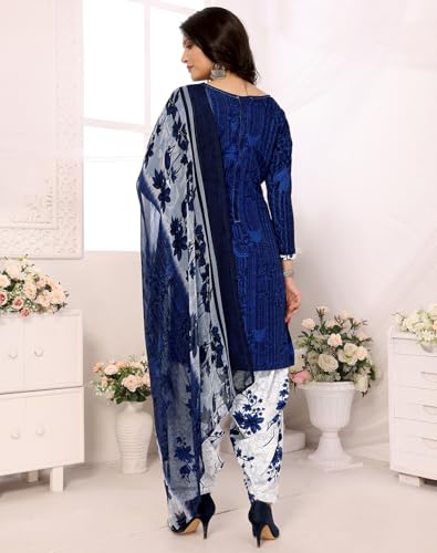 Image of Yashika Women's Printed Dress Material - Unstitched Crepe Fabric Kurti, Pants & Dupatta Set