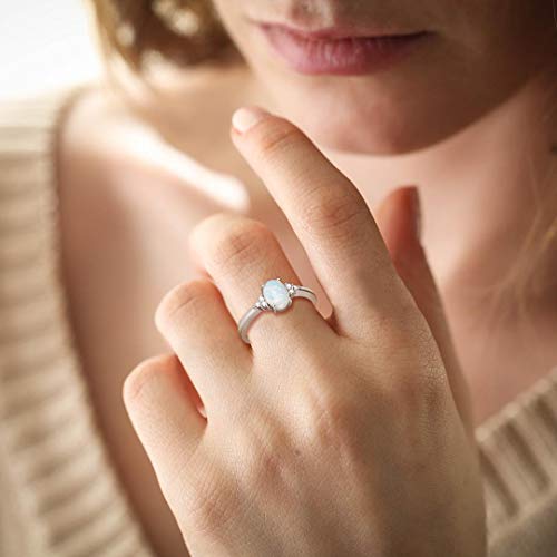 Fancime Created Opal Rings Sterling Silver 4-Prong Halo White Opal Cubic Zirconia Engagement Wedding Ring October Birthstone Ring Fine Jewelry For Women Size 6 #TOP4