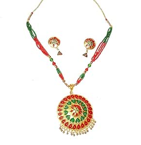 Buy balaji gold assamese traditional jewellery red green japi design at ...
