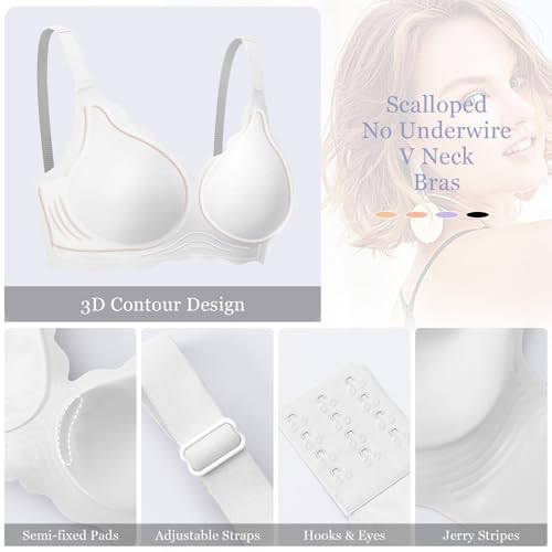 Image of Ganado Wireless Bras for Women No Underwire Scalloped Seamless Bras with Support and Lift Padded T Shirt Bra Comfort Bralette