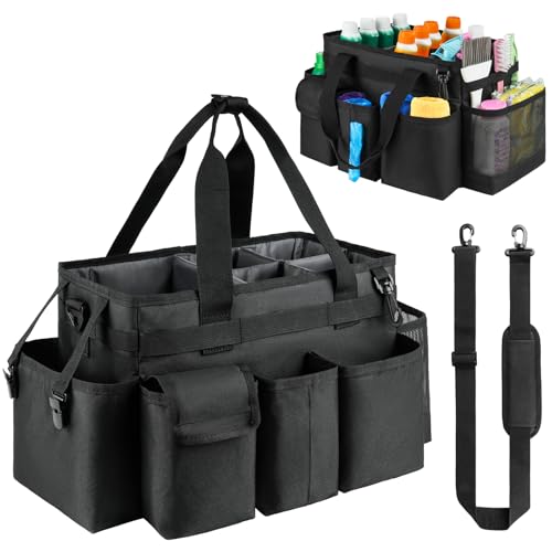 ZIOZERTT Cleaning Caddy,Cleaning Bag for Housekeepers,Cleaning Supplies Organizer with Handle,Black