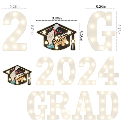 Graduation Party Decorations 2024-8 LED Long Marquee Light Up Letters \'Grad 2024\' and 1 \'Doctorial hat\' - Graduation Party Decor for Kindergarten Preschool High School College Graduation - Thumbnail 6
