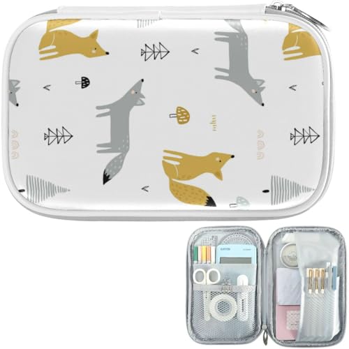 Image of Cartoon Foxes Trees Marble Pencil Bag Case Zipper Pencil Holder Organizer Stationary Pen Bag Cosmetic Makeup Bag Pouch Purse for School Office Supplies