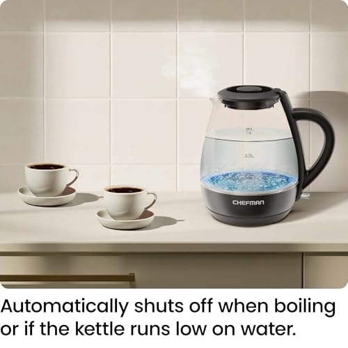 Chefman Electric Kettle with Tea Infuser, Compact 1L (4 Cups), 1500W, Removable Lid for Easy Cleaning, Boil-Dry Protection, Stainless Steel Filter, BPA Free, Auto Shut Off, Small Electric Tea Kettle - image 7