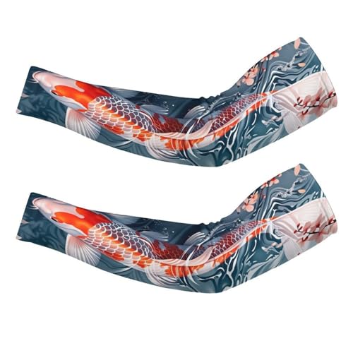 HTSAHKV Koi Fish with Cherry Blossoms Sleeves for Women Men, Ice Silk Sun Protection Arm Sleeves, Cooling UV Cover for Outdoor Sports And Driving L
