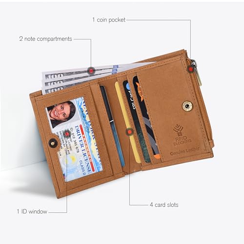 Image of Oak Leathers Wallet For Women Full Grain Leather - Small RFID Coin Purse Credit Card & ID Holder for Ladies,Bifold Wallets for Teenager | Small