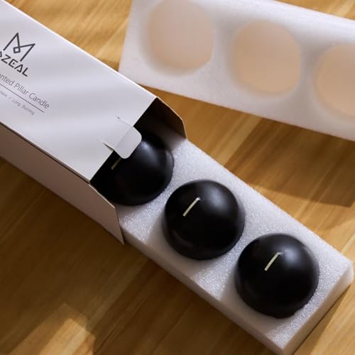 Mozeal Hand-Poured, 3 Inch Black Round Ball Candles - Elegant Black Round Pillar Candles Set Of 3 thumb #4