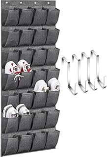 MISSLO Over the Door Shoe Storage Organiser 28 Cloth Pockets Hanging Shoe Rack Holder Back of Door Organizer with 2 Size Hooks for Wardrobe Men Women Kids Shoes Hanger Tidy (Grey)
