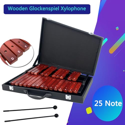 Image of Portable Professional 25 Key Xylophone, Alto Wood Xylophone, Percussion Bell Kit, Diatonic Scale from F to F, Semitone Scale from F to D (Rose Wood)