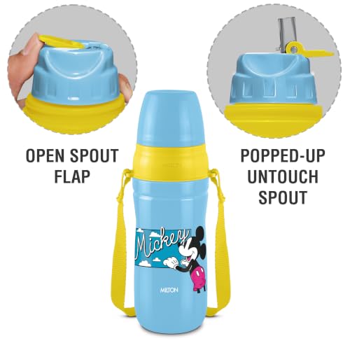 Image of MILTON Disney Kool Cheer 600 Plastic Insulated Thermo Water Bottle with Straw for School Kids I Food Grade, Leak Proof Lid with Hands free sipper, Easy to Carry Loop, Picnic, BPA Free, 520 ml,Sky Blue