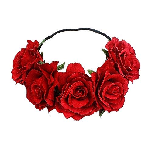 Miniatura 2 de Tvoip Guirnalda de corona floral rosa con diadema de flores para festival de boda rojo