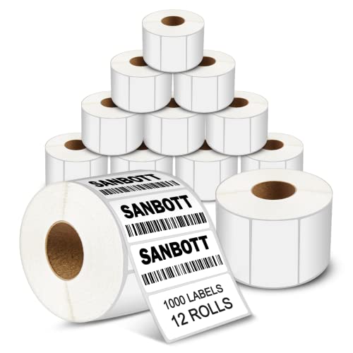 12 Rolls of 1000 2 1/4x1 1/4” Direct Thermal Labels for Barcode, Perforated Address Labels, Thermal Paper Self-Adhesive Label Stickers Mailing Compatible with Rollo, Zebra & Other Desktop Printers