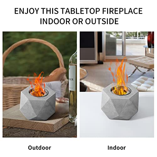 Tabletop Fire Pit - Concrete Table Top Fire Pit Bowl Mini Alcohol Fireplace Portable Fire Pit Indoor Outdoor Smores Maker 2 Stainless Steel Burn Cups For Long Time Burning #TOP2
