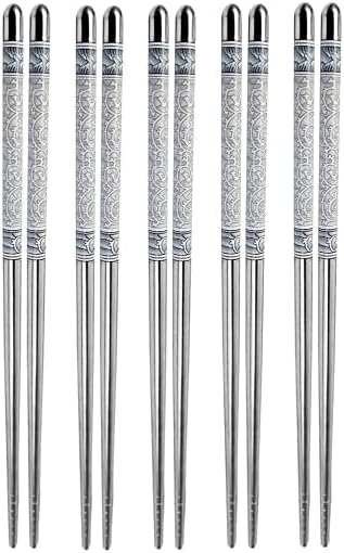 SMART VILLA TRADERS Reusable Metal Stainless Steel Plain Chopsticks Dishwasher Safe Lightweight Easy to Use Metal Chop Stick Utensils (4 Pairs)