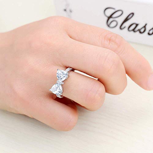 Fashion Bow Tie Ring Heart Cubic Zirconia Bowknot Anniversary Wedding Engagement Ring White Gold Plated CZ Eternity Rings for Women2
