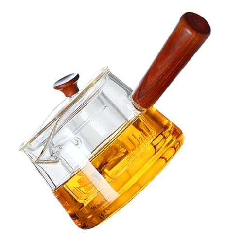 DOITOOL 耐熱ガラスティーポット 木製ハンドル付き 製フィルター内蔵 透明ガラス製 茶葉抽出用 急須兼用 家用功夫茶器 お茶 花茶 果実茶対応