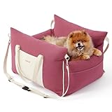 Lesure Small Dog Car Seat for Small Dogs - Waterproof Dog Booster Seat for Car with Storage Pockets and Clip-On Safety Leash and Thickened Memory Foam Filling, Pet Travel Carrier Bed Rose Red