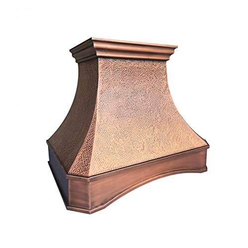 SINDA 48"W x 42"H Classic Hammered Solid Copper Range Hood Wall Mount, High Airflow Cenrtifugal Blower, Stainless Steal Vent Liner, LED Ligths & Baffle Filter, H26A-BCW4842