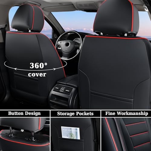 Image of Coverado Seat Covers Full Set, Seat Covers for Cars, Car Seat Cover, Car Seat Protector, Nappa Leather Car Seat Cushion, Waterproof Car Seat Covers Front Seats and Back Fit for Most Cars (Redline)