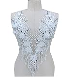 Zbroh Hand Sewing Peel Silver Rhinestones White Ivory lace Applique Trim Spots for The Dress Skirt 54x31 cm