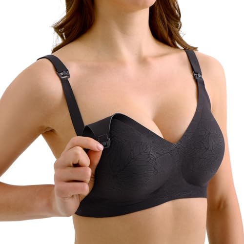 Image of Double Couple Comfort Nursing Bras for Breastfeeding Sleeping Maternity Bra Seamless V Neck Wireless Bra with Extenders