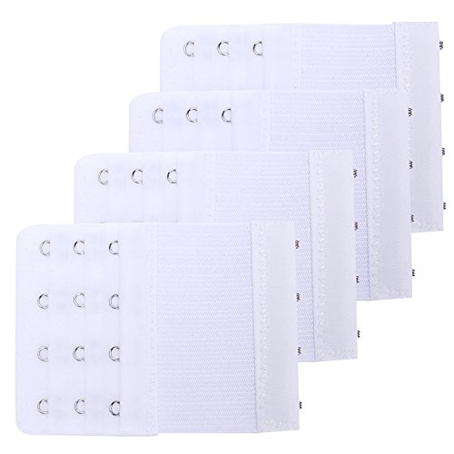 Senkary 4 Pieces Bra Extenders 4 Hooks 3 Rows Elastic Bra Strap Extension For Women (White) #TOP17