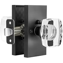 HIEMEY Glass Door Knobs Interior with Lock, Crystal Modern Privacy Door Knob for Bedroom Bathroom, Matte Black