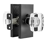 HIEMEY Glass Door Knobs Interior with Lock, Crystal Modern Privacy Door Knob for Bedroom Bathroom, Matte Black