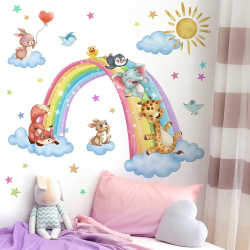 Vinilo decorativo de nubes arcoíris removible para pared miniatura 3