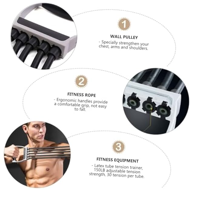 1Pc Chest Developer Fitness Rope Indoor Exercise Equipment for Strengthening Arms Chest Shoulders Durable Elastic Resistance Trainer with Wall Pulley for Home
