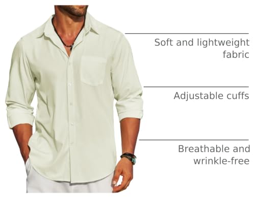 Image of COOFANDY Men's Linen Long Sleeve Shirts Casual Button Down Untucked Shirt Vacation Wedding Shirts with Pocket
