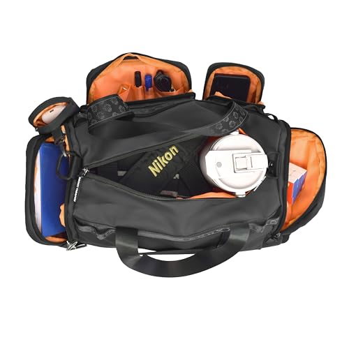 Image of MONKEY TROOPERS Spidey Lux Black Gym Duffle Bag for Men & Women, 30.4L | Water-Resistant Reverse Polyester, Shoe Compartment, Bottle Slot, Organiser Pockets, Luggage Strap, Gym, Sports & Short Trips