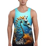 Camiseta sin mangas azul de caballito de mar para hombre, sin mangas, para correr, de secado rápido, transpirable, para hombre, Negro, XXL Grande