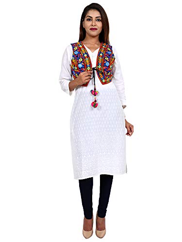 Image of Craft Trade Women's Cotton Embroidered Kutchi Jacket with Tassels Sleeveless Mirror Work