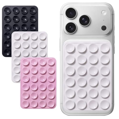 3 Stück Silikon Doppelseitige Saugnapf-Handyhalter Handy Kleber Rückseite Saugnapf Handyhülle mit Saugnäpfe für Selfies Videos Freihändige Nutzung auf Glatten Oberflächen (Schwarz Weiß Rosa)