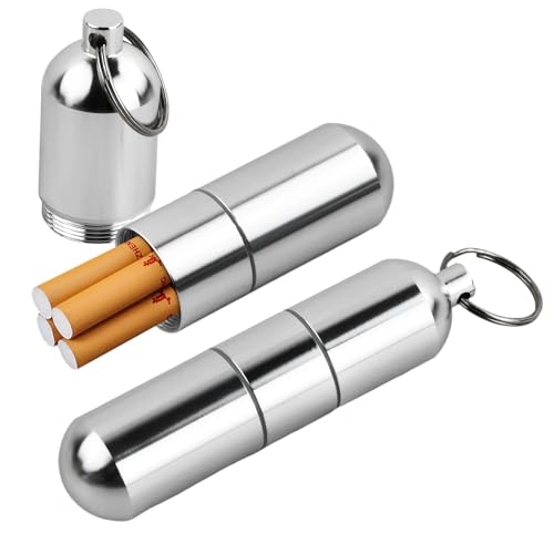 2 pièces Mini étui à cigarettes en aluminium, étui à cigarettes métallique étanche divisible boîte à pilules avec porte-clés, boîte à cigarettes...