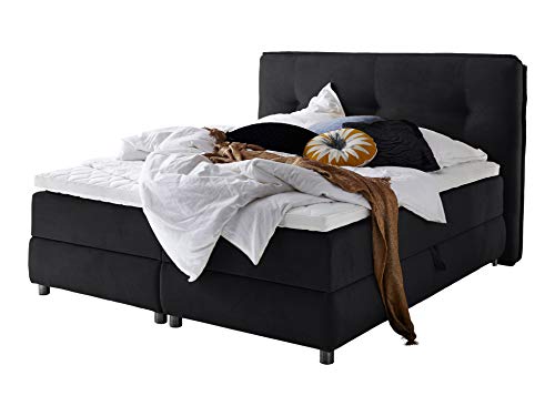 Atlantic Home Collection TILO Boxspringbett inklusive Topper (Härtegrad H2) und Stauraumfunktion beidseitig, schwarz, 140 x 200 cm