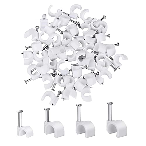 Jixista Grapas para Cables Clips de Alambre Redondos Clips de Cable de Cable Redondo Grapas Redondas para Cable con Clavos de Fijación 6mm 7mm 8mm 10mm para Cables de Gestión 400pcs Cover