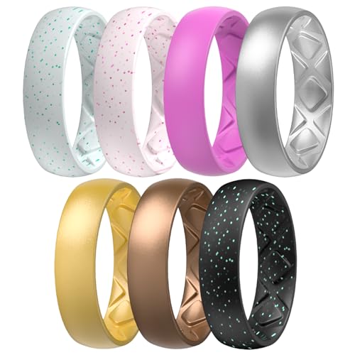 [Heywood] Egnaro Inner Arc Ergonomic Breathable Design, Silicone Rings for Women with Half Sizes, Women's Silicone Wedding Band,