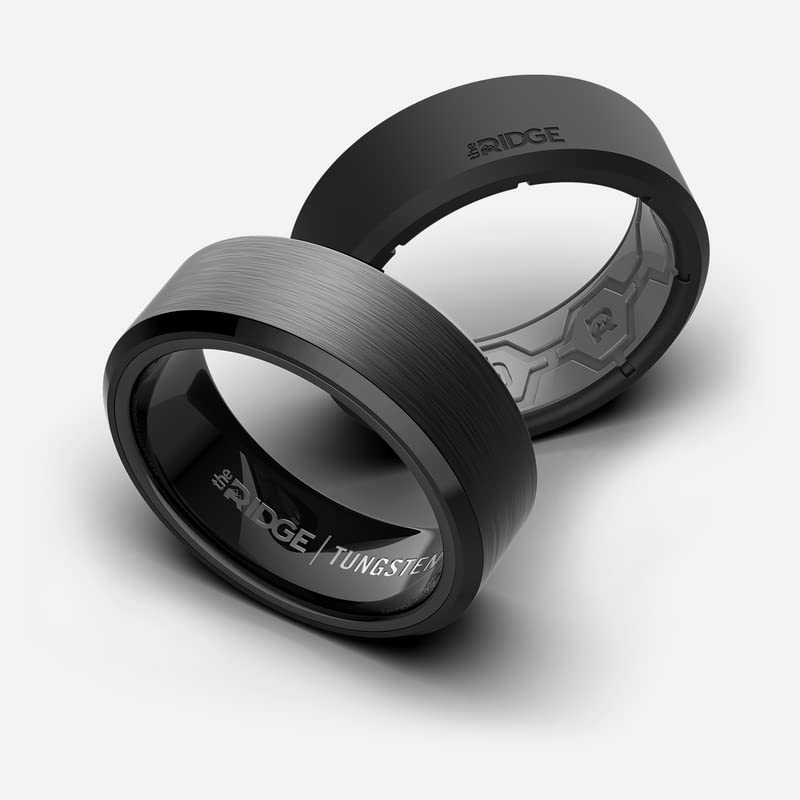 The Ridge Tungsten Rings For Men - Mens Wedding Band - Strong, Durable, and Scratch-Resistant Beveled Ring With Silicone Band3