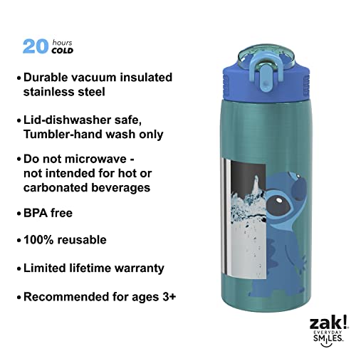 Zak Designs Disney Lilo And Stitch Water Bottle For Travel And At Home, 19 Oz Vacuum Insulated Stainless Steel With Locking Spout Cover, Built-In Carrying Loop, Leak-Proof Design (Stitch) #TOP2