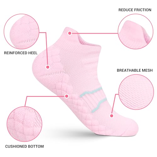 WeciBor Women's Ankle Running Socks, Anti-Blister Cushioned Low Cut Athletic Socks with Heel Tab, 4-Pairs2