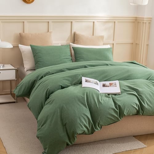 Image of ECOCOTT Sage Green Duvet Cover Full Size, 100% Washed Cotton 3-Piece Bedding Set - Ultra Soft, Breathable & Easy Care with Zipper Closure and 2 Pillowcases (No Comforter)